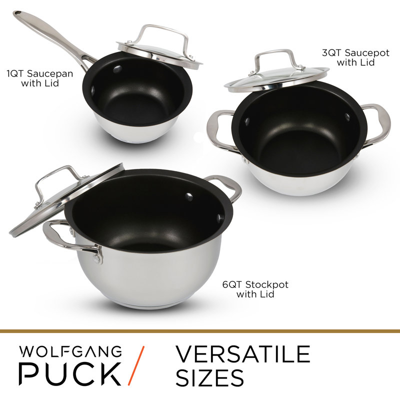 Batterie de cuisine antiadhésive en acier inoxydable 6 pièces Wolfgang Puck