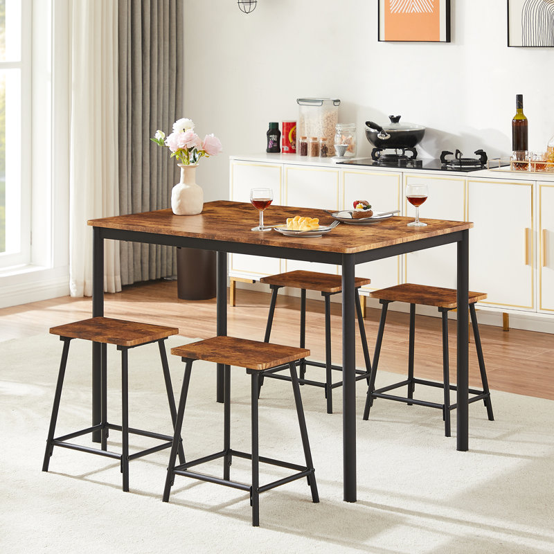 Whipton 4-Person Modern Counter Height Dining Table Set Bar Dining Table with 4 Stools, Brown