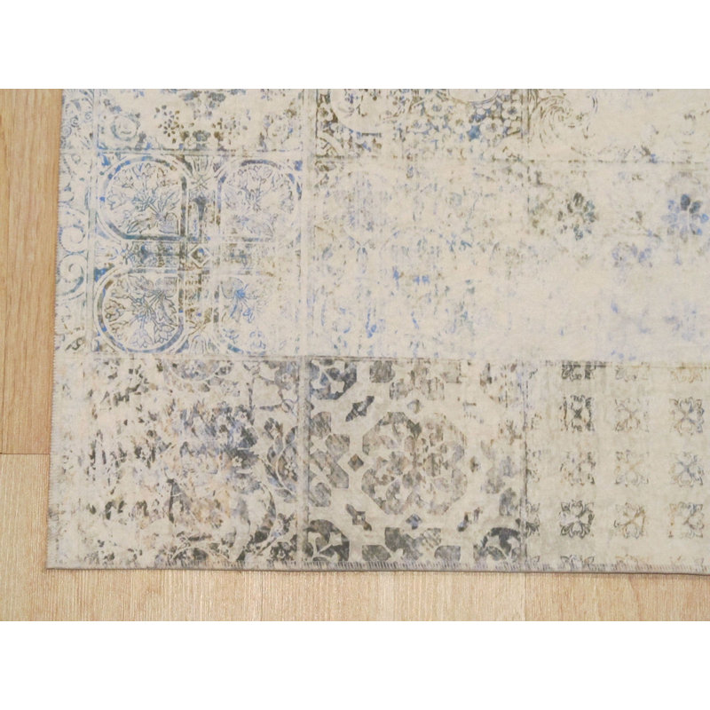 Green Distressed Bohemian Moderno Mosaic Rug by , Trendy and Stylish Area Rug for Adding a Bohemian Flair to Your Living Room, Bedroom, Office, or Home Déco