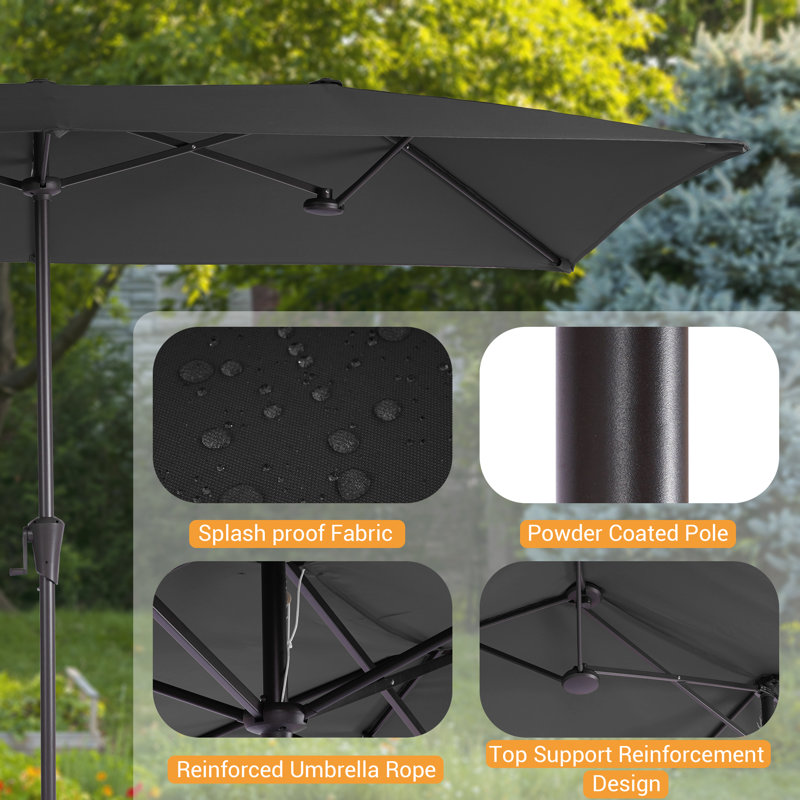 Grand parasol rectangulaire rectangulaire à double face pour marché, H 7 pi 8 po x l 10 pi 8 po x P 6 pi 9 po
