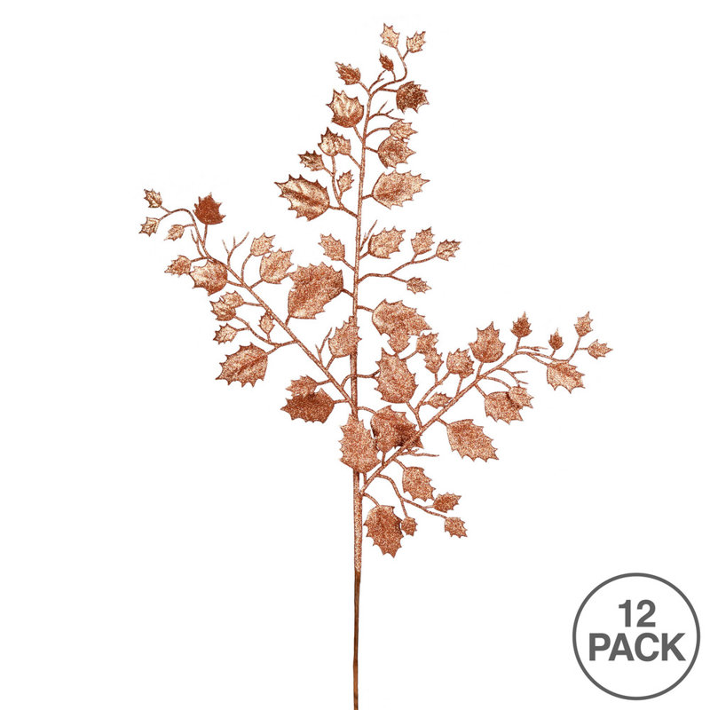 Le jet de Noël artificiel à feuilles de houx en or rose 27 po Holiday Aisle® comprend 12 jets par paquet.