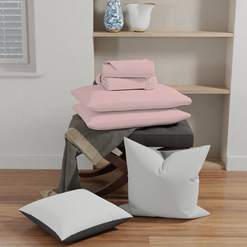 Cotton Blend Jersey Knit Sheet Set, Blush, Full Sheet Set + Fitted Sheet + Pillowcase