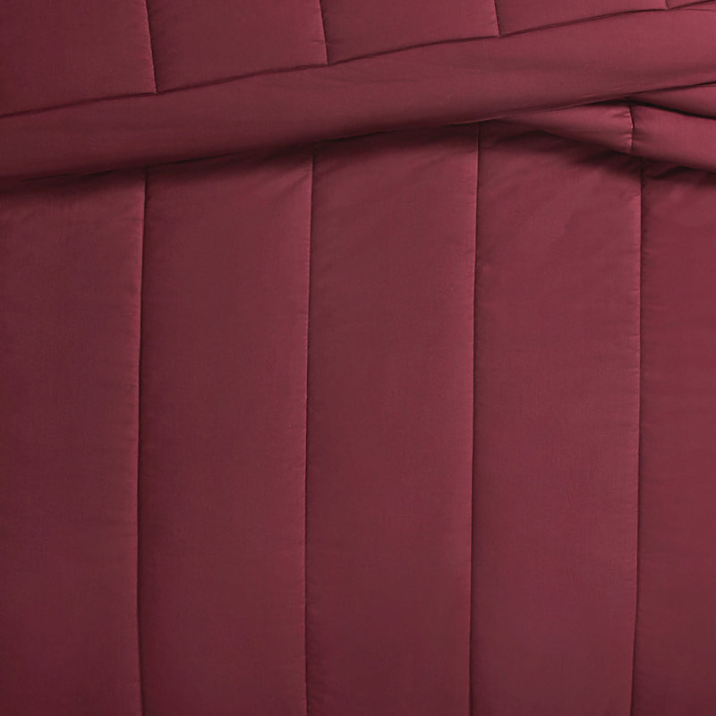 Brooklyn Loom Solid Cotton Percale Comforter Set, King + 2 King Shams, Burgundy