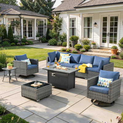 Ensemble de mobilier d'extérieur 9 pièces avec poêle