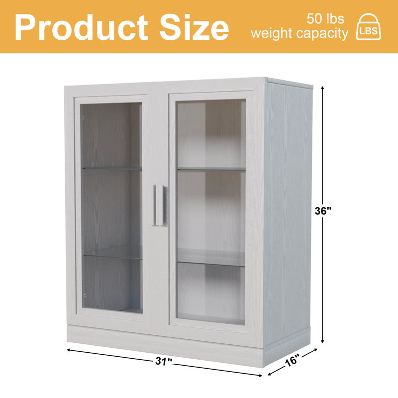Solid Wood Accent Storage Cabinet, 36" H x 31" W x 16" D , White