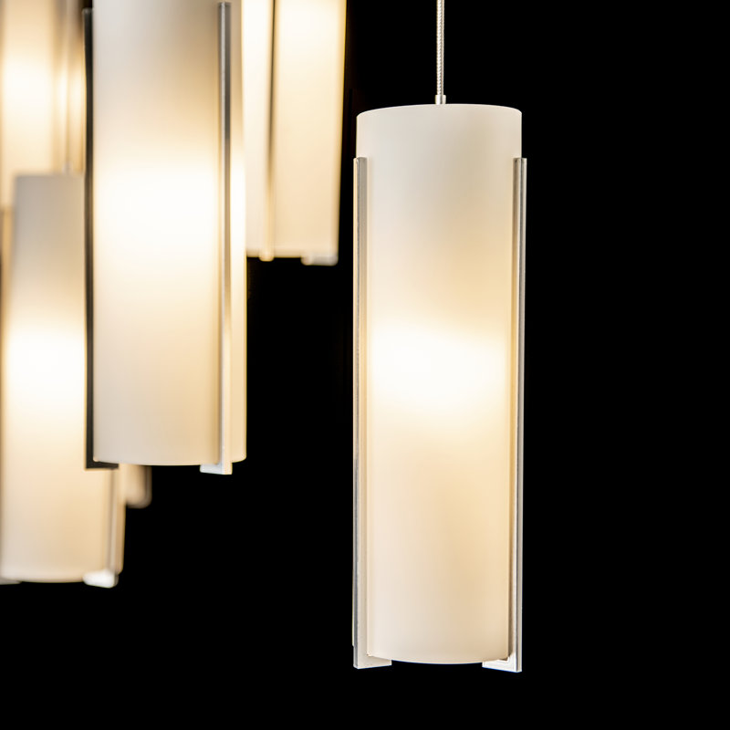 Exos 10 - Light Cylinder Pendant, Sterling, Long: 13" to 130", Opal Glass