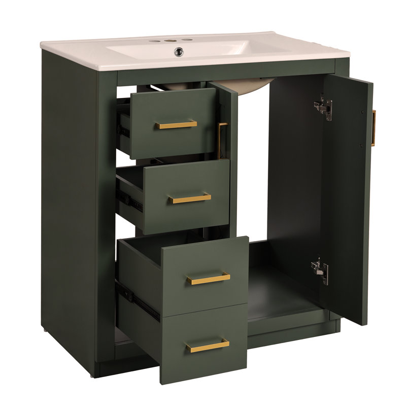 Ensemble de meuble-lavabo 30 po avec lavabo en céramique, structure en bois massif, 3 tiroirs et portes à fermeture douce pour un grand rangement