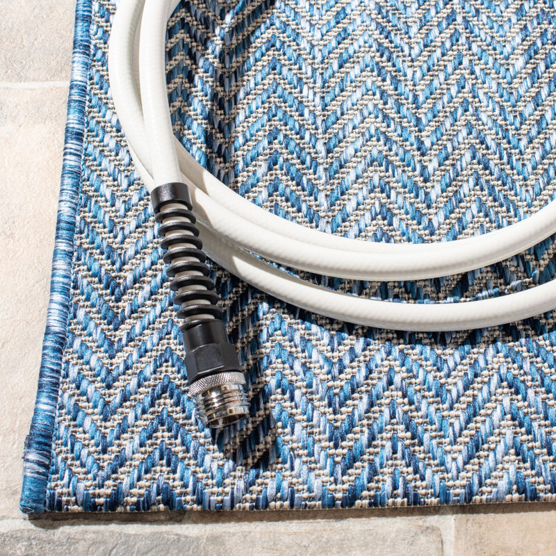 Aevry Navy/Gray Area Indoor/Outdoor Area Rug, Round 9'