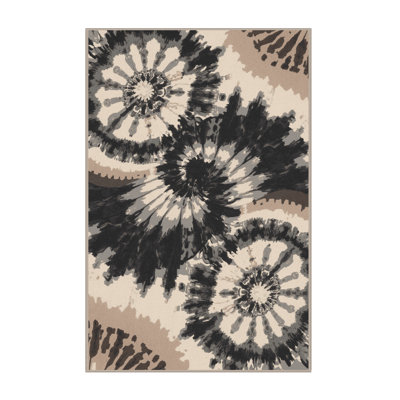 Machine Washable Benson Eclectic Abstract Rug in Black – Beige Binding