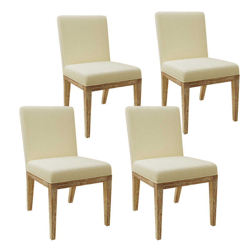 Modern Upholstered Dining Chairs, Armless Kitchen Side Chairs with Solid Wood Legs, Beige 