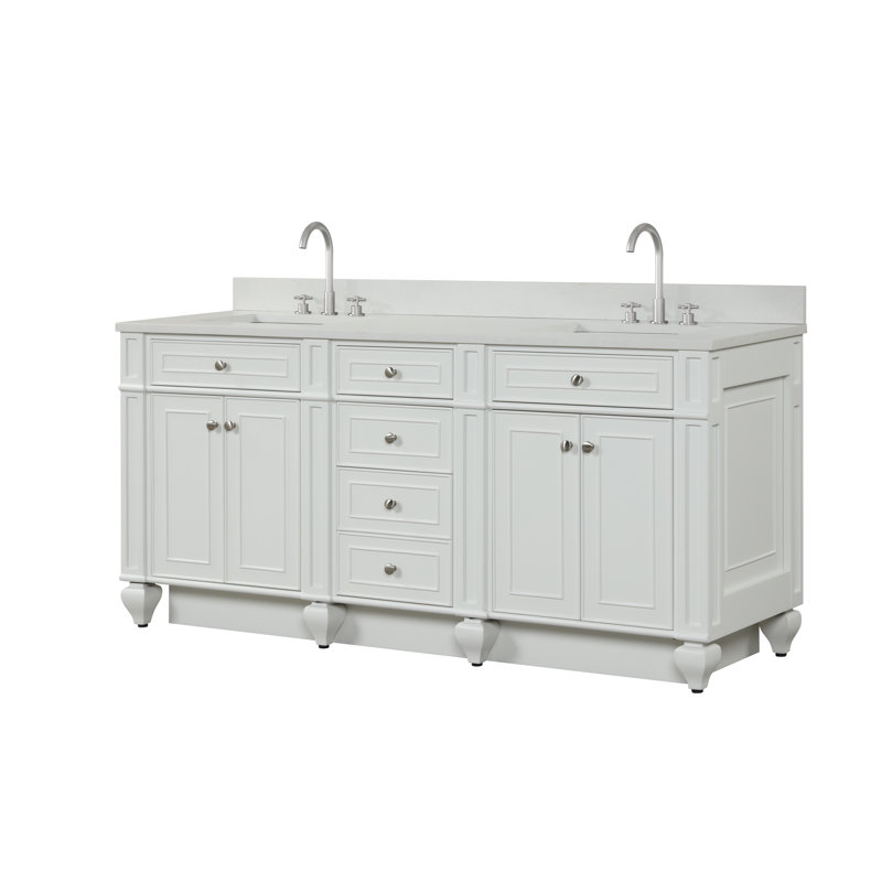 Freixa 72'' Double Bathroom Vanity with Quartz Top, Antique White