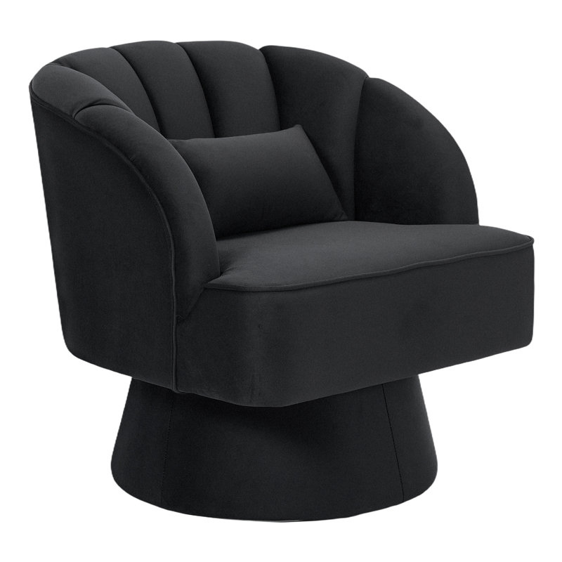 Upholstered Swivel Accent Chair, Black Velvet, Black