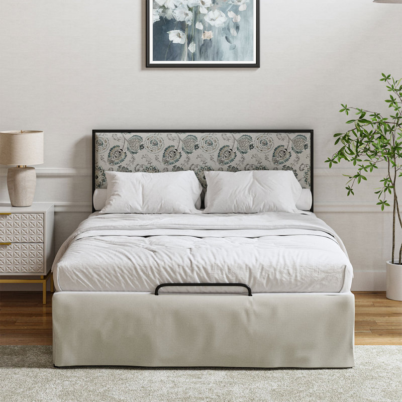 Neilius Upholstered Platform Bed with Washable Slipcover, Queen, Pattern Medallion