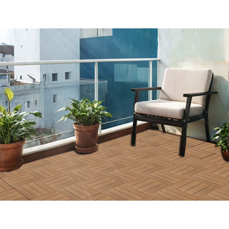 Wood Finish Plastic Composite Interlocking Deck Tiles Set