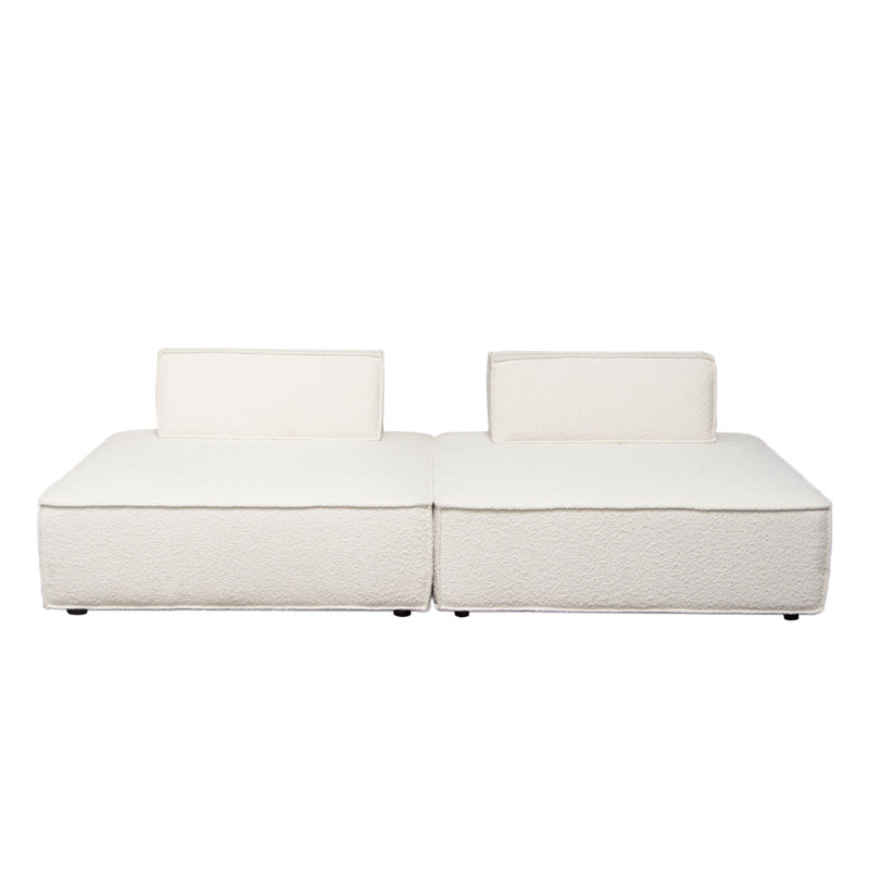 Chaise longue modulaire carrée 2 pièces en tissu bouclé ivoire avec dossier mobile et antidérapant Cara