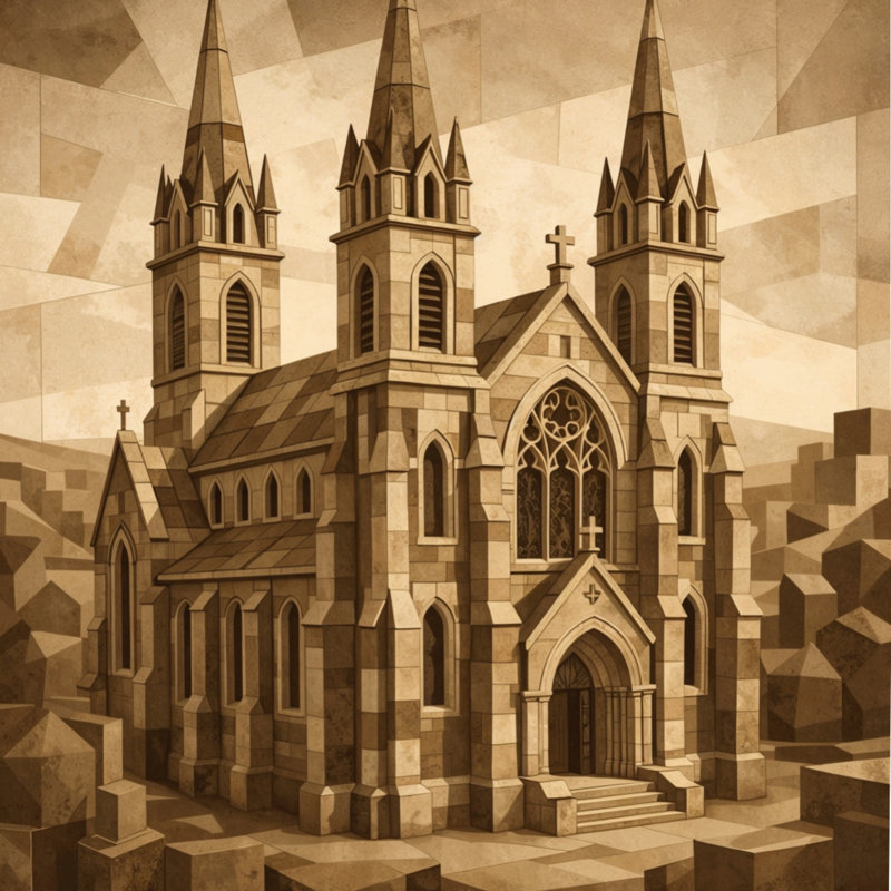 Gothic Architecture Cotton Blend Geometric Comforter, Simple extra long, Brun foncé / beige clair