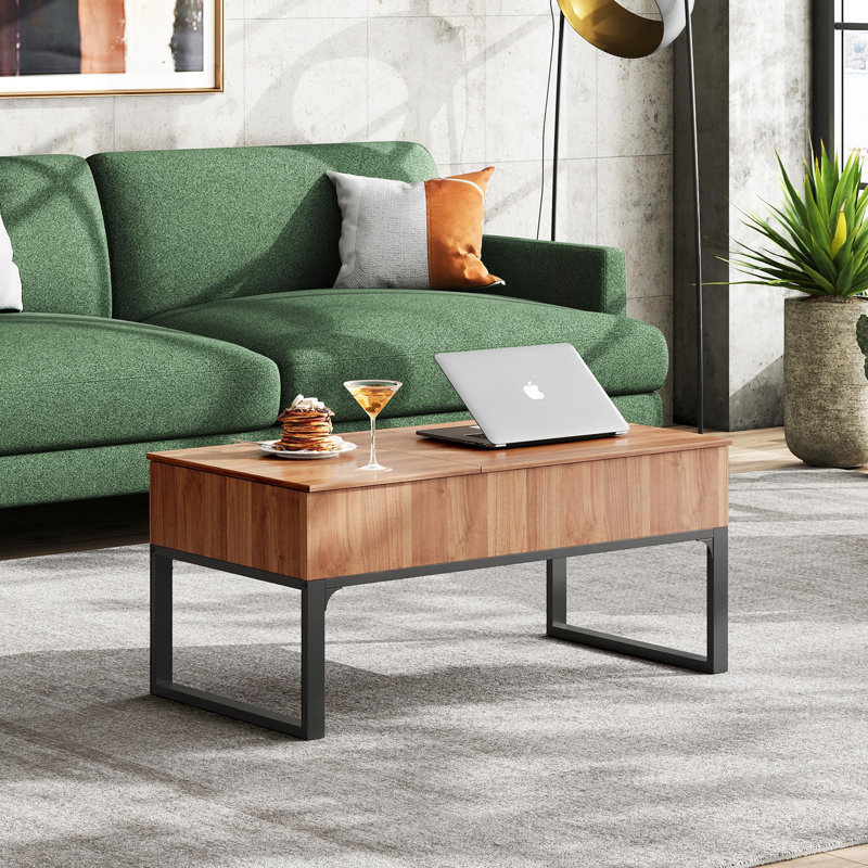 Table basse à plateau relevable avec rangement Valero, Chêne