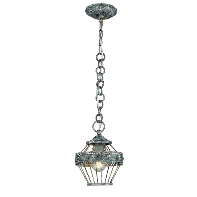 Luminaire suspendu géométrique 1 lumière Gaius, Patine bleue verte