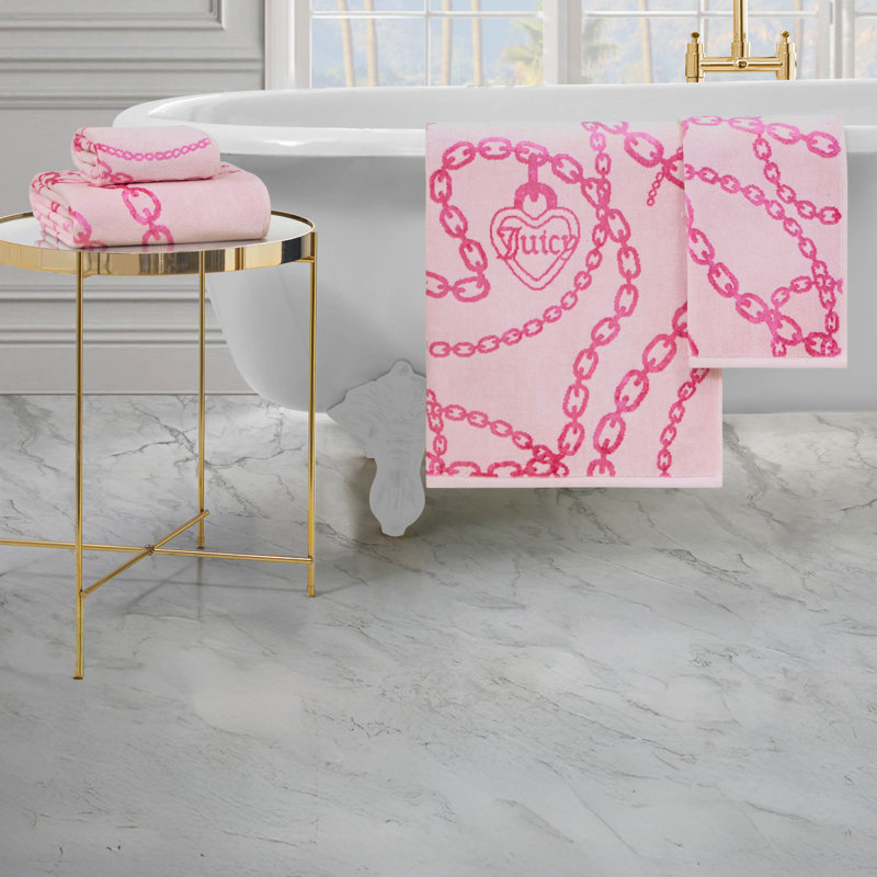 Juicy Couture Printed Jacquard Bath Towels , 2-Bath Towels & 2-Hand Towels, Pink