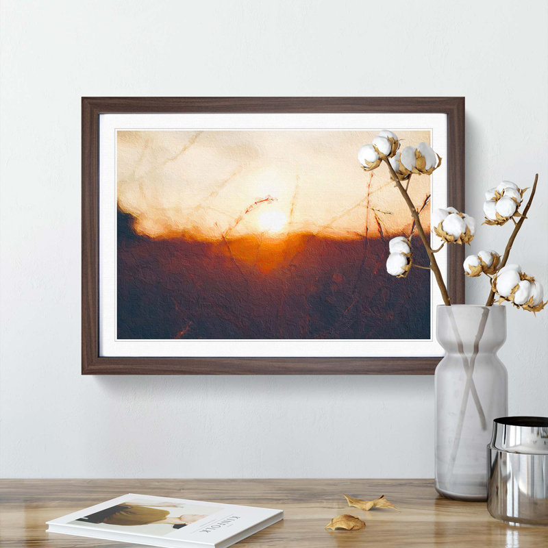 Sunset over the Meadow - Picture Frame Painting Print, 27cm H x 36cm W x 2cm D, Walnut Framed