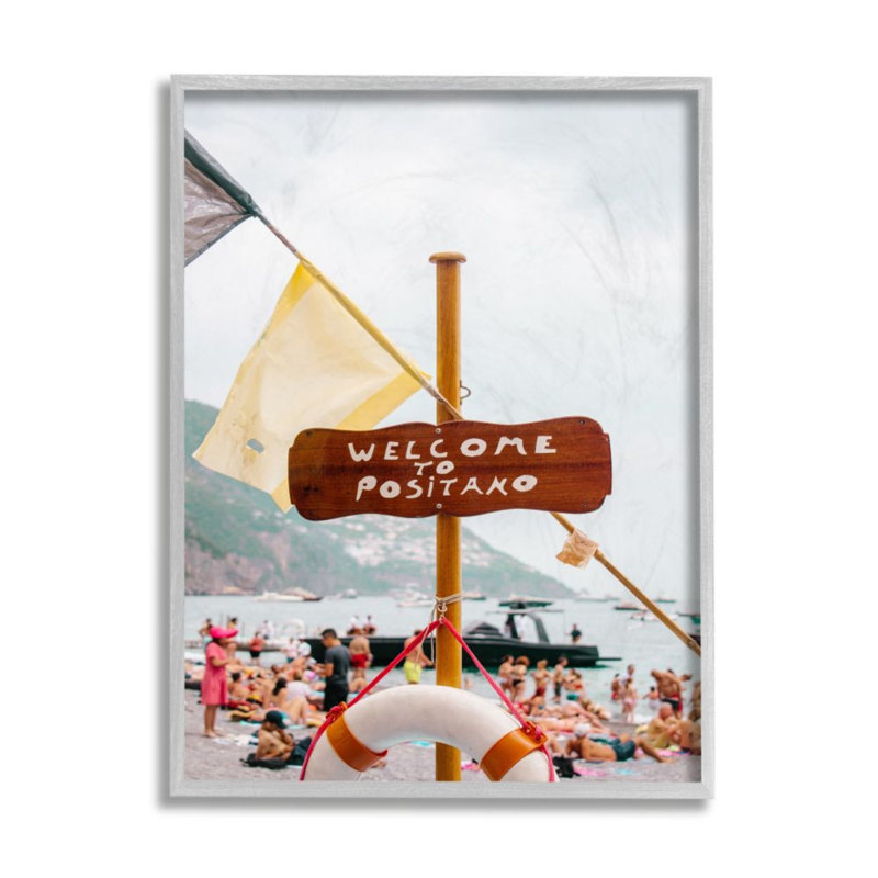 «Welcome To Positano Sign European Beach Vibes», reproduction de photo, H 40 po x l 30 po, Toile tendue