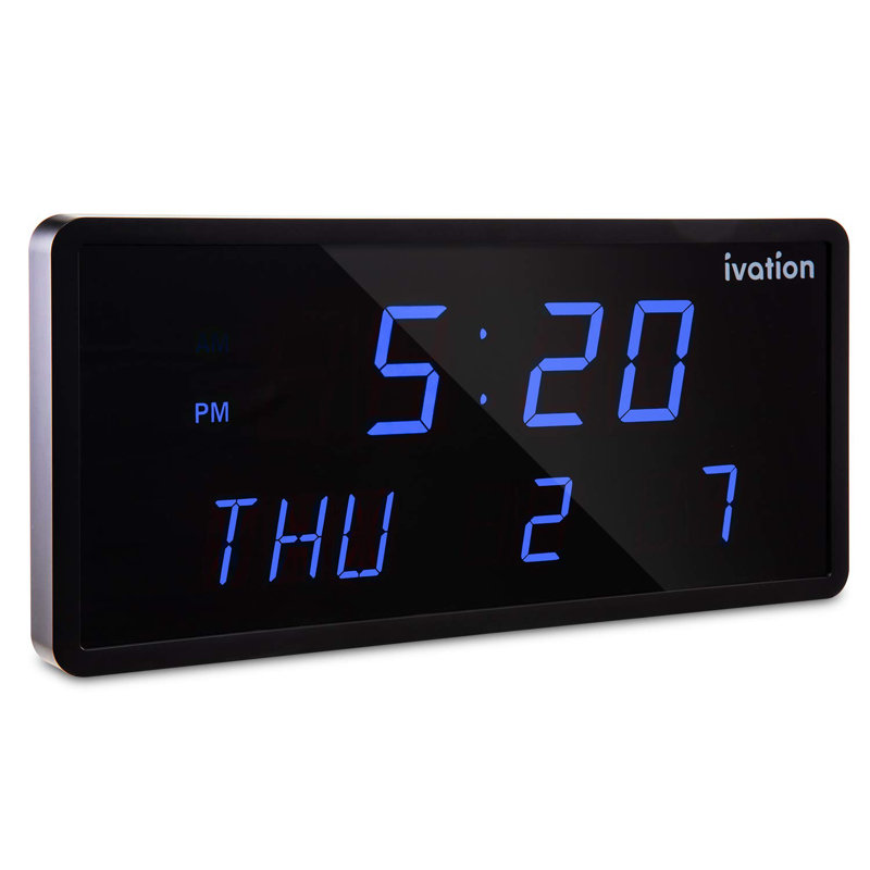 Digital Wall Clock, Extra Small, Blue/Black
