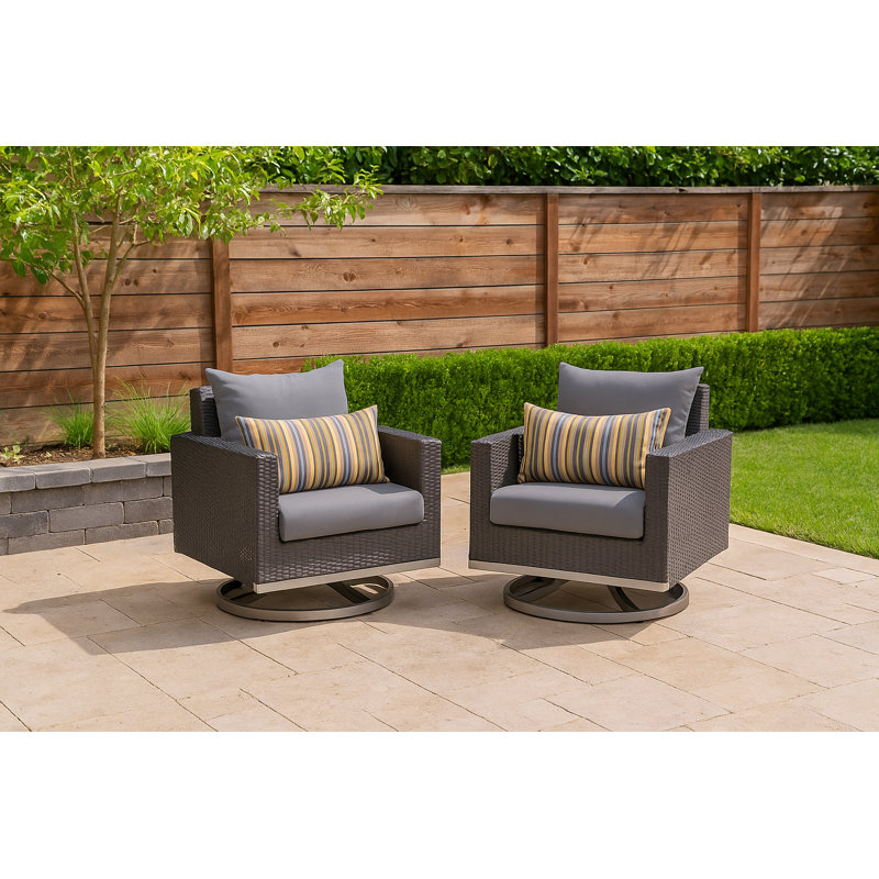 Sameko 2Pc Sunbrella Outdoor Motion Club Chars, Brown, Red