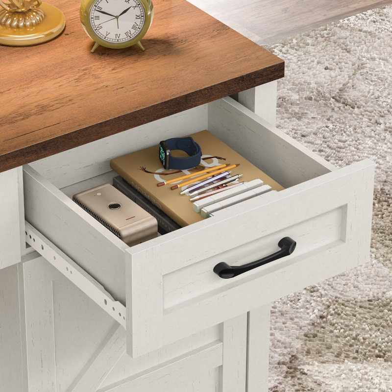 67''H Executive Desk With Hutch & 5 Drawers, Brown/White
