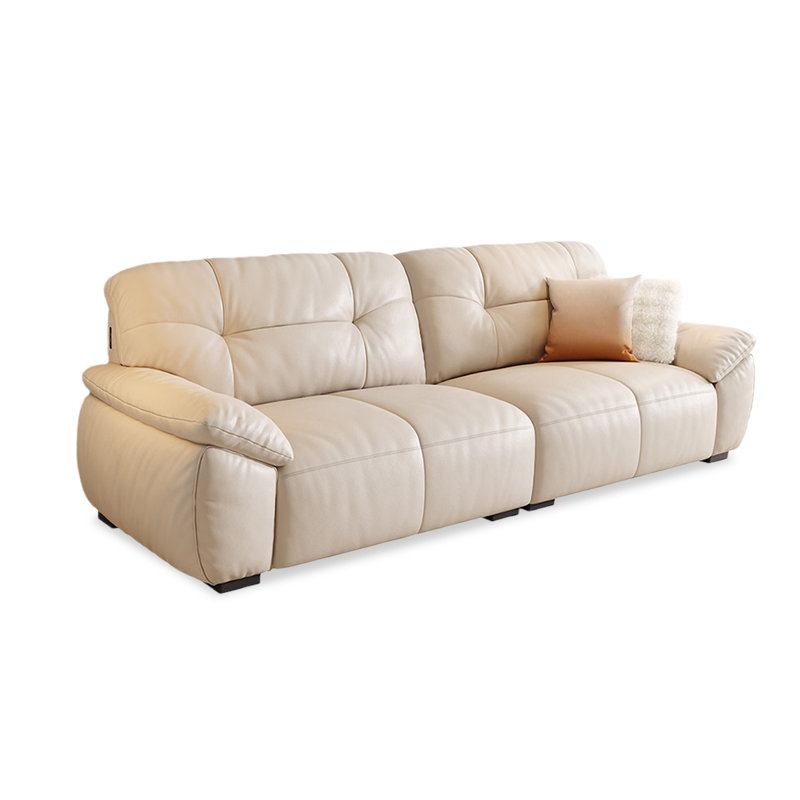 White Genuine Leather Standard Sofa cushion Loveseat, 35.43" H x 102.36" W x 41.34" D