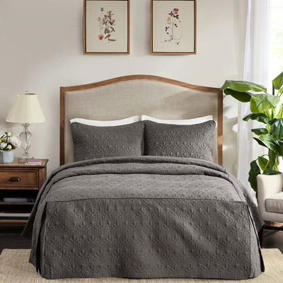 Couvre-lit 3 pièces très grand gris foncé plissé en coin, microfibre douce, rembourrage 100%, option de literie attrayante en polyvalence