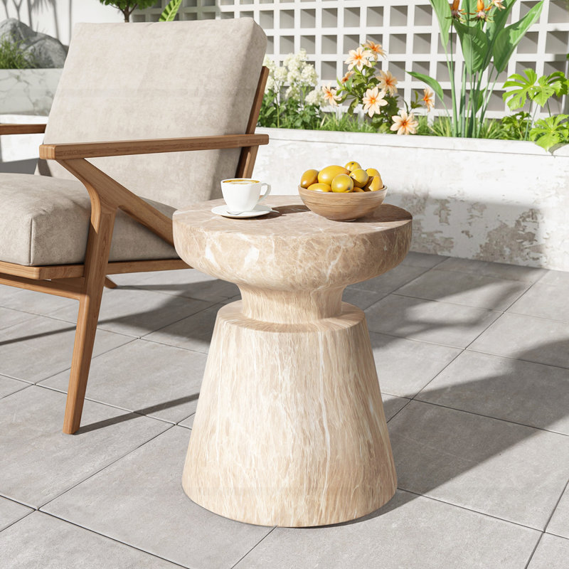 Table d'appoint d'extérieur en travertin Ponti, Doré