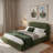 Velvet Platform Bed With Curve-shaped Design Headboard And Wood Legs-966548252