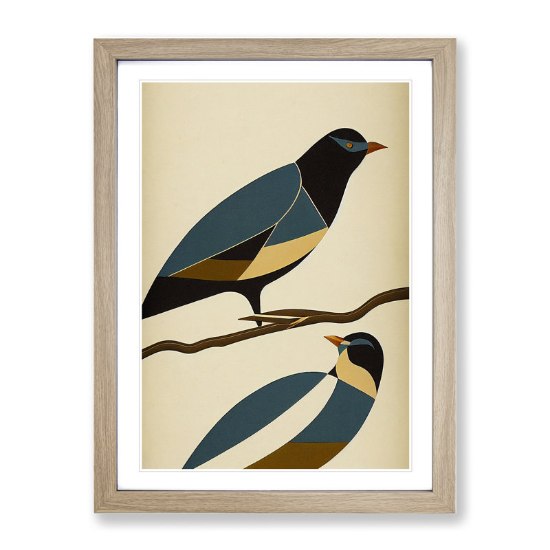 Pair Of Birds No.2 Abstract - Single Picture Frame Print, 46cm H x 34cm W x 2cm D, Oak Framed