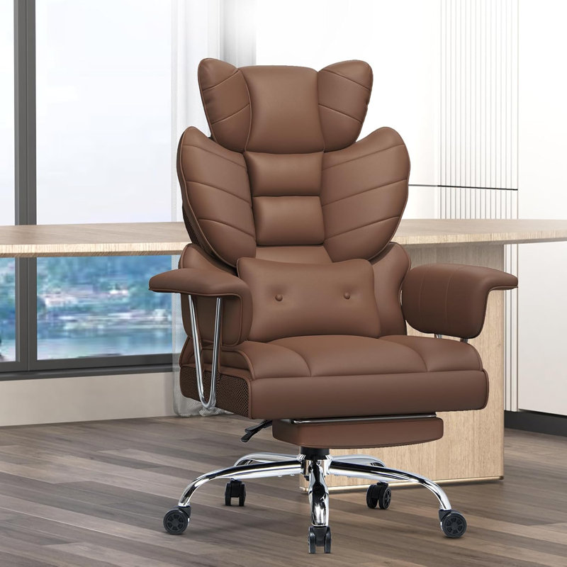 PU Leather Executive Chair with Footrest and Lumbar Support, Brown