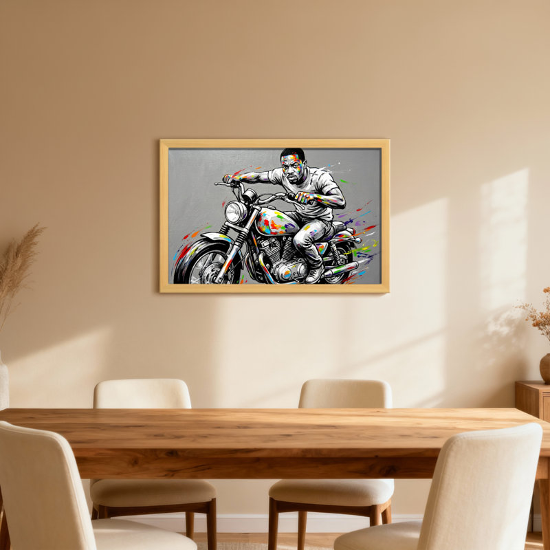 Motif coloré de motocycliste, H 16 po x l 24 po, Toile tendue, Ne s’applique pas