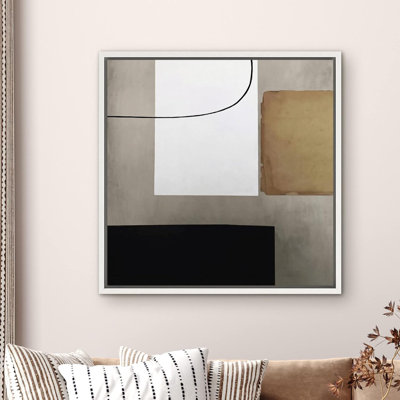 Blocs de couleur industrielle blanc, brun clair et noir - reproduction de cadre flottant sur toile
