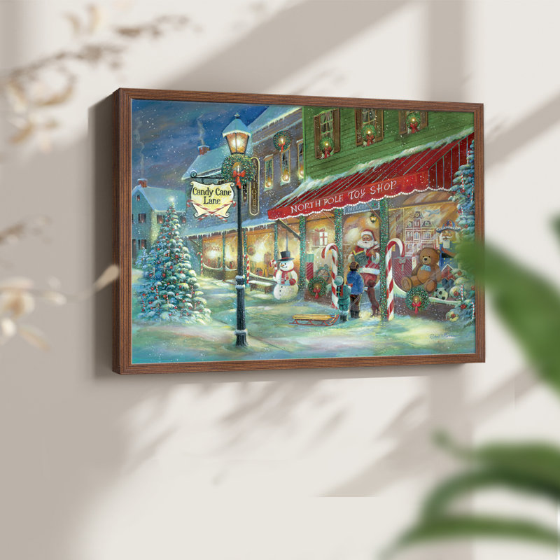 Candy Cane Lane - Reproduction encadrée - Restickable, H 22 po x l 28 po, Noyer