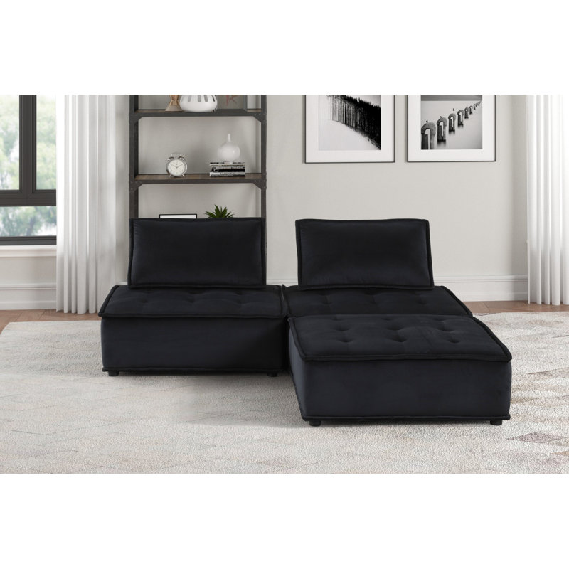 Canapé modulaire en velours 3 pièces Latitude Run®, Velours noir