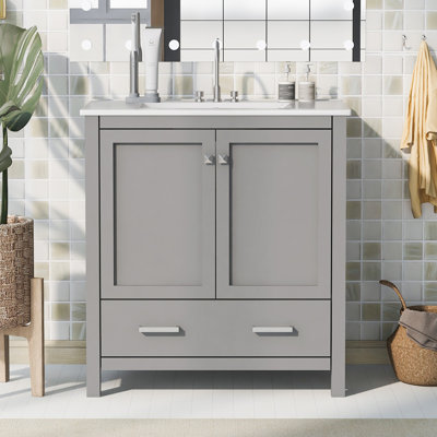 Meuble-lavabo simple 30 po avec plateau en céramique Engud