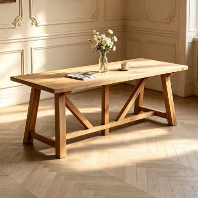 Burlywood Rectangular Solid Wood Trestle Base Dining Table