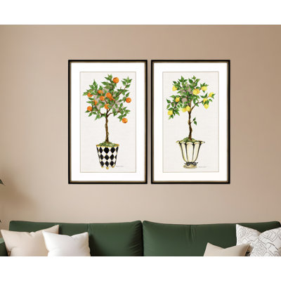 Ensemble de deux topiaires à fruits, impression encadrée noire
