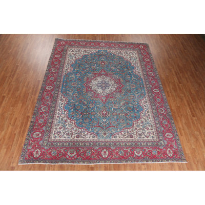 Huffins One-of-a-Kind Rectangle 9'8" x 12'2" 1960s Rectangle Wool Area Rug in Blue