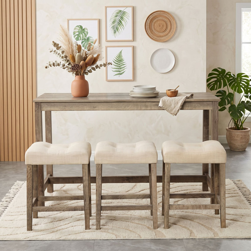 Ensemble de table de bar 4 pièces avec prise électrique intégrée et tabourets rembourrés, table de bar compacte pour cuisine et salle à manger