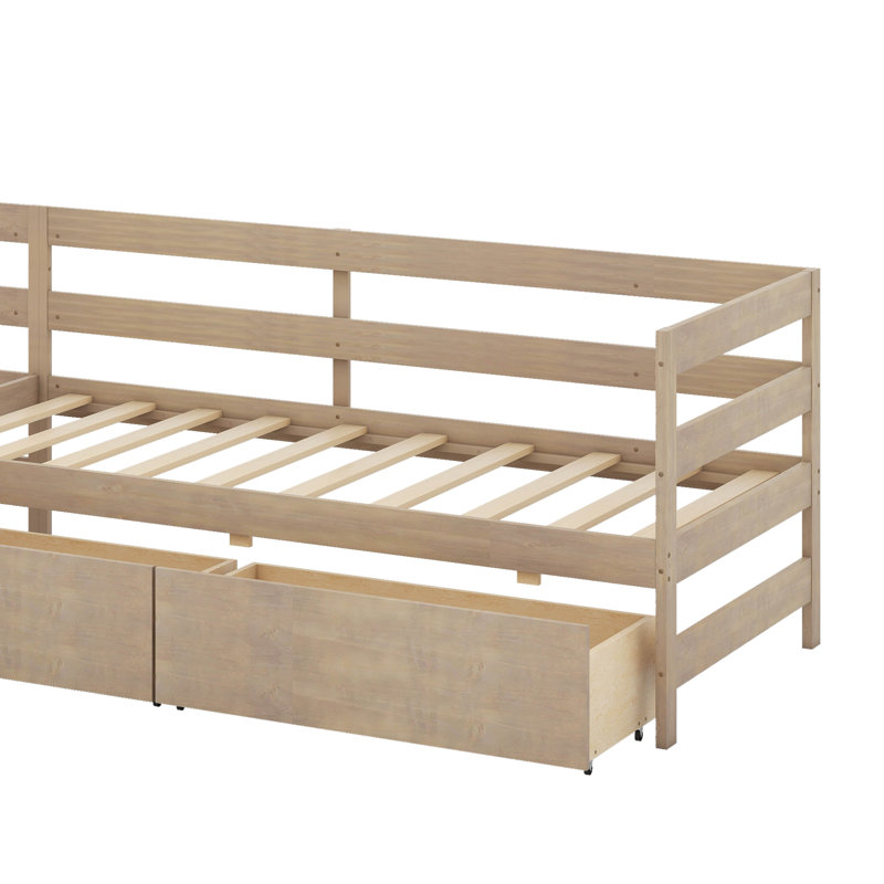 Lit plateforme simple en L avec tiroirs, Naturel
