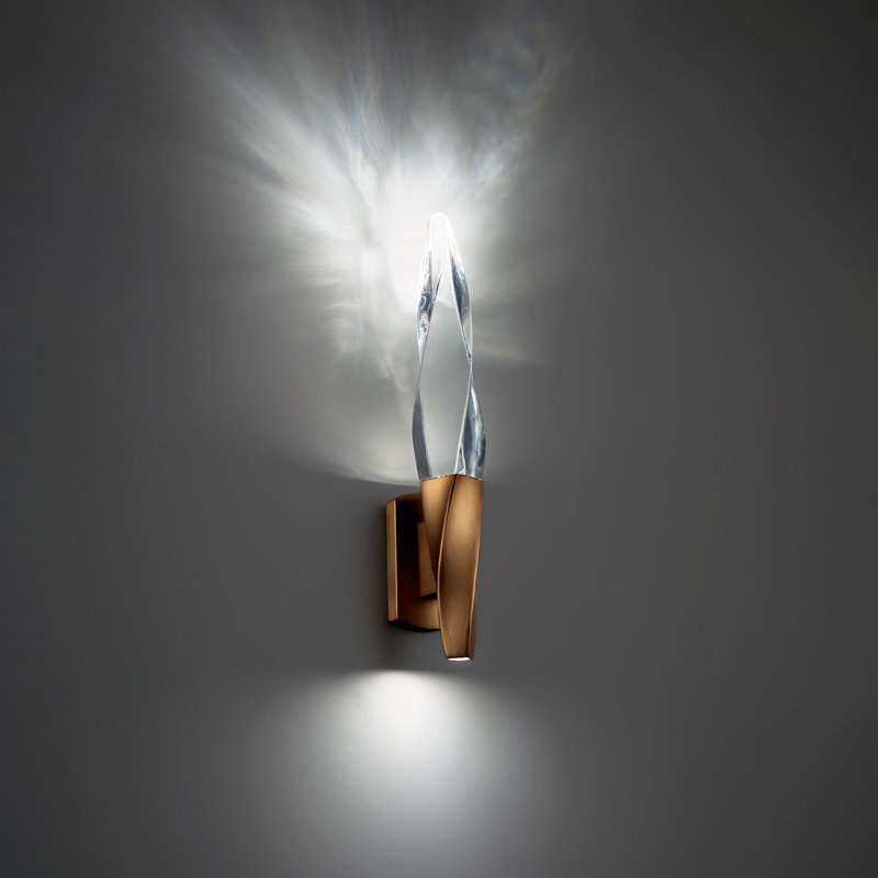 Kindjal Dimmable LED Armed Crystal Sconce With 3-CCT Color Temperature Selectable Switch (3000K-3500K-4000K), Aged Brass