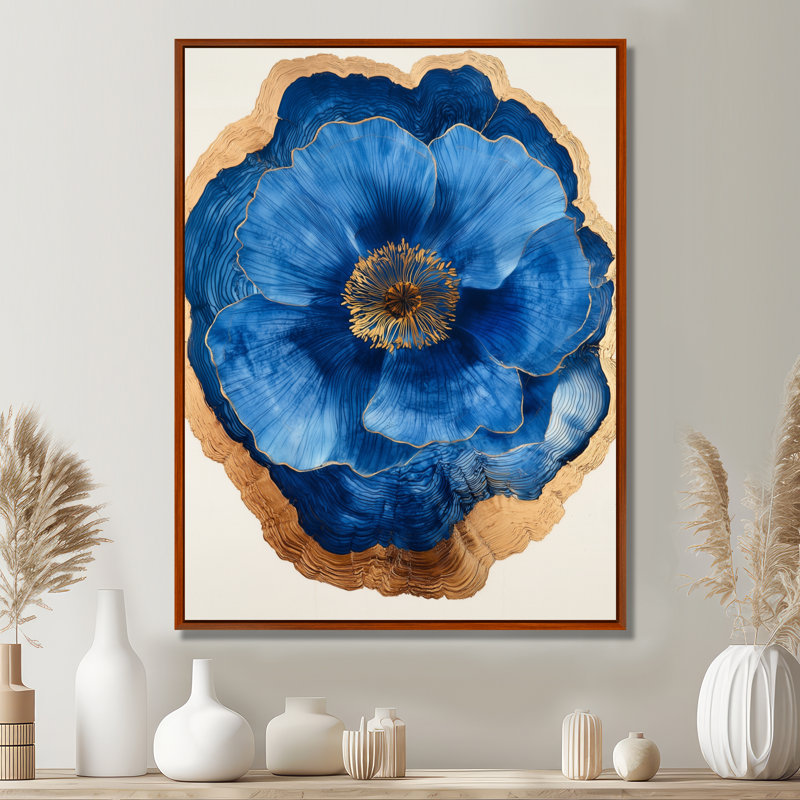 «Blue Wildflowers Leaves Wood Slide III», impressions sur toile, Brun, Impression encadrée flottante, H 20 po x l 12 po