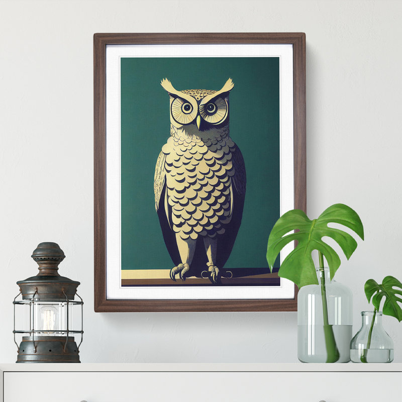 An Exciting Owl - Wall Art, 34cm H x 25cm W, Walnut Framed