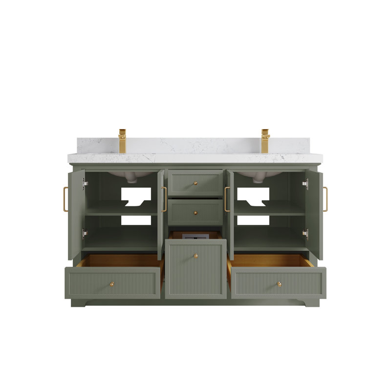 Meuble-lavabo double autoportant 60 po avec plateau en quartz Alys
