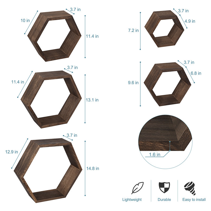 Jagjeet 5 Piece Hexagon Paulownia Accent Shelf