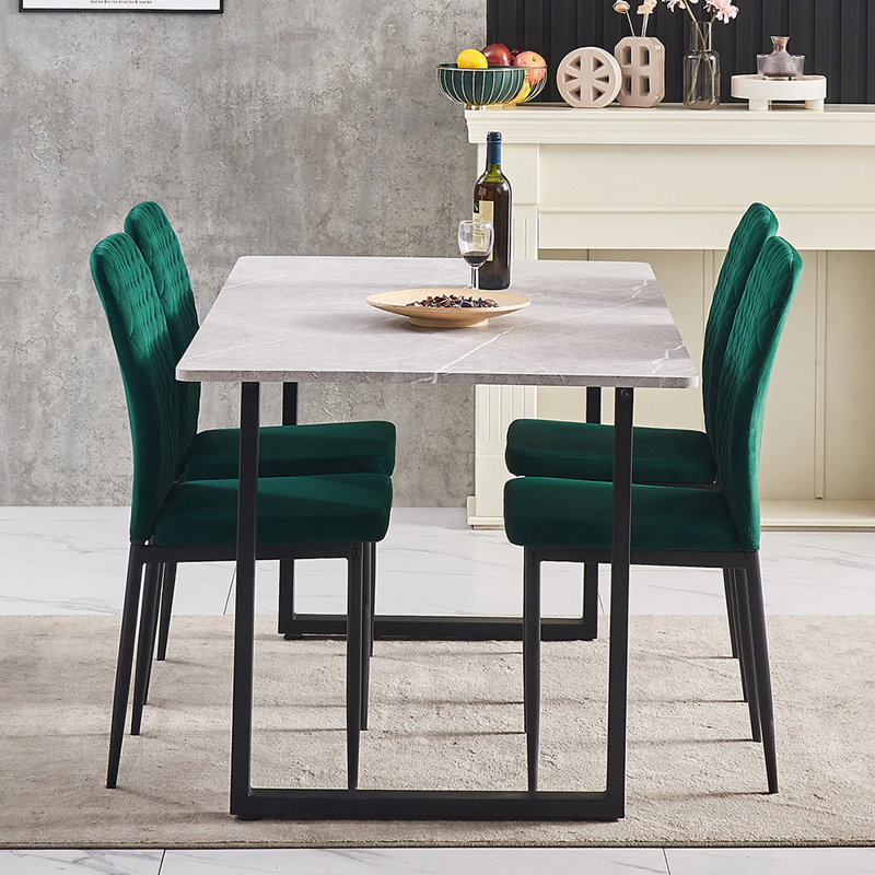 Velvet Upholstered Dining Chair Set High Back, Green